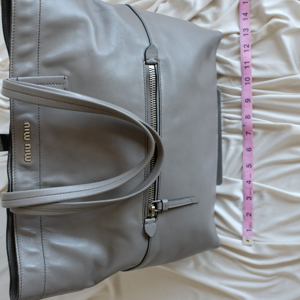 MIU MIU Vitello Soft Leather Shopping Tote Bag - Gray