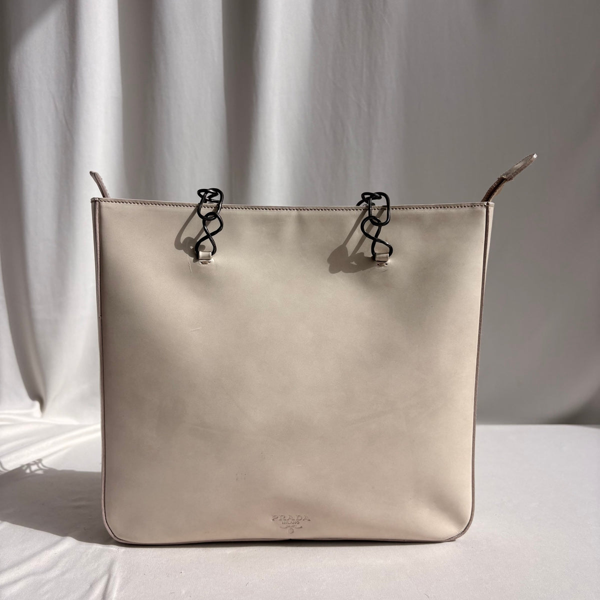 Vintage Prada Vitello Catena Tote Bag - Ivory Calfskin