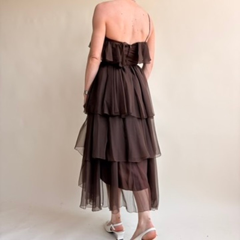 Patricia Murray Brown Ruffled Chiffon Dress - One-Shoulder, Fits Modern 0