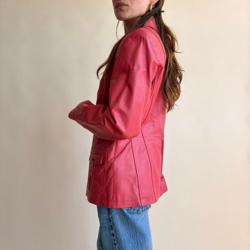 Pamela McCoy Raspberry Pink Leather Moto Jacket - Size Small