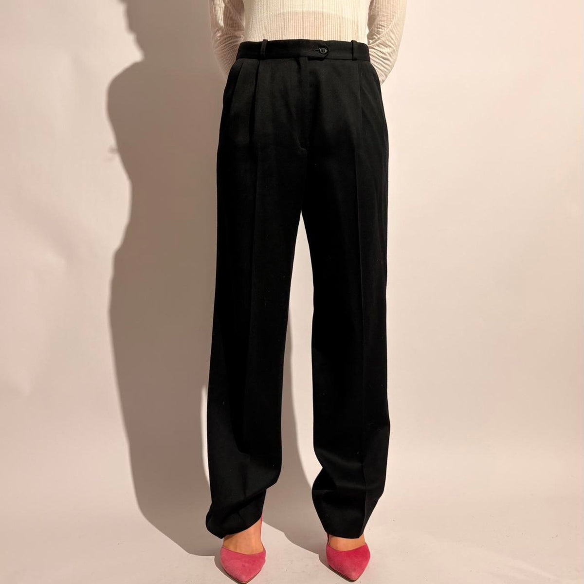 Italian Wool High-Waisted Tuxedo Pants - Fits Size 2