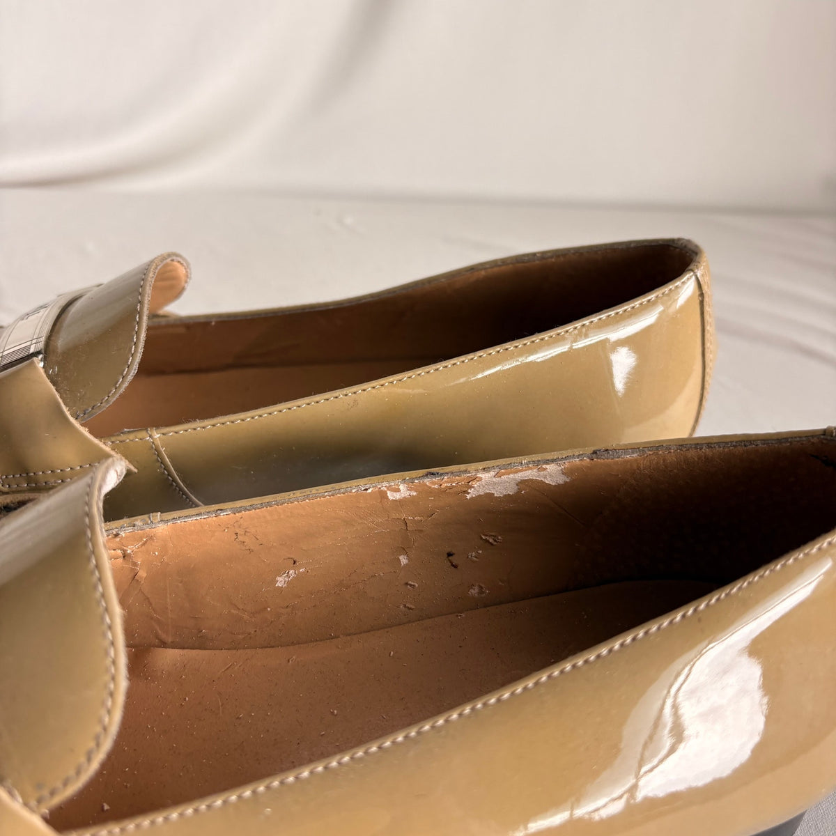 Vintage Ralph Lauren Tan Patent Leather Loafers - Silver Hardware