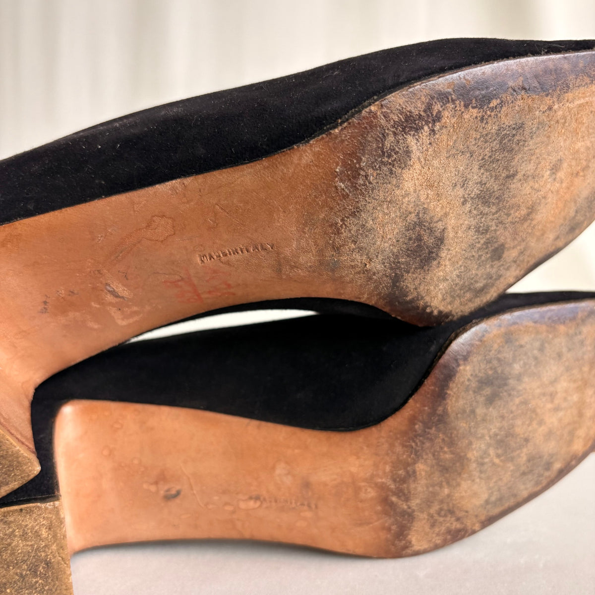 Vintage Ferragamo Black Suede Heeled Loafers - Gold Hardware, 7.5