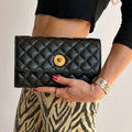 Versace Quilted Lambskin Leather Clutch - Black, Gold Hardware, NWOT