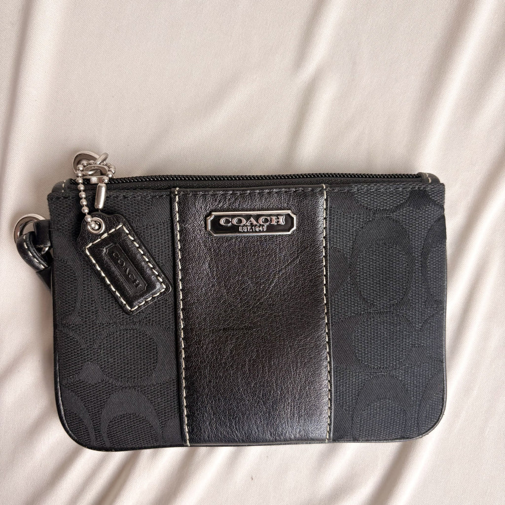 Vintage Coach Signature Canvas & Leather Wristlet - Black