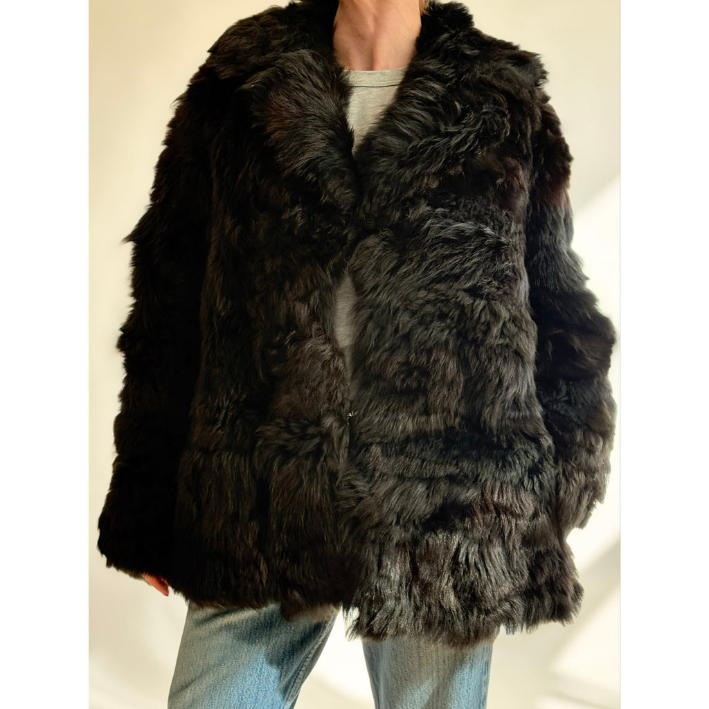 Vintage 1970s Black Lamb Fur Coat