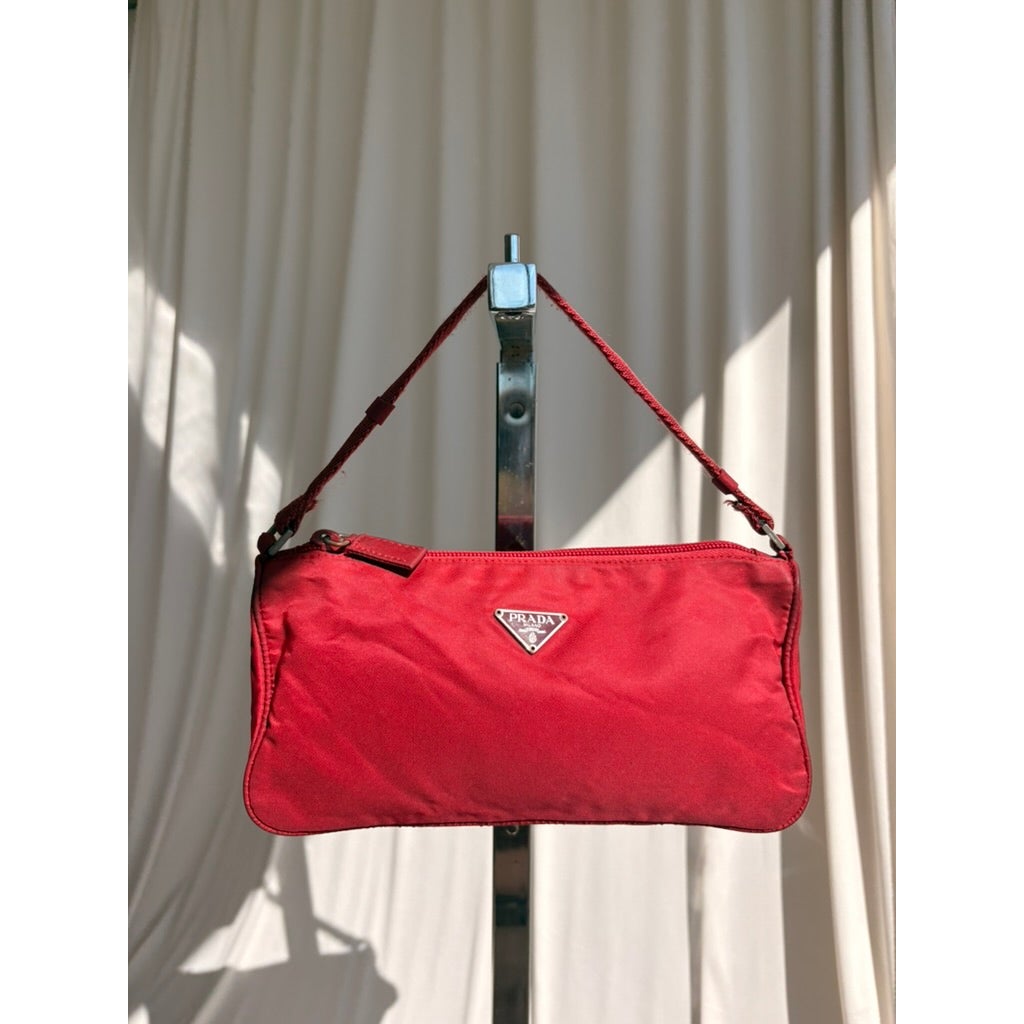 Vintage Prada Red Tessuto Nylon Pochette Bag
