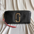 Marc Jacobs Snapshot Continental Wallet - Black Saffiano Leather, Coral Pink Accent