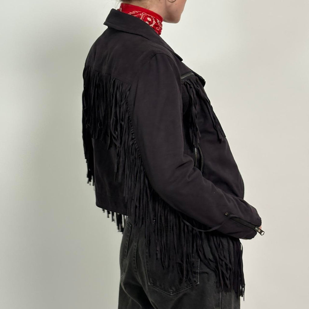 Black Faux Suede Fridge Jacket - Topshop Size 4