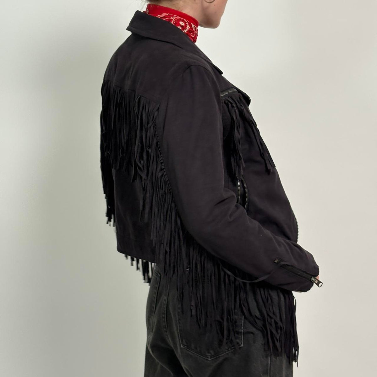 Black Faux Suede Fridge Jacket - Topshop Size 4