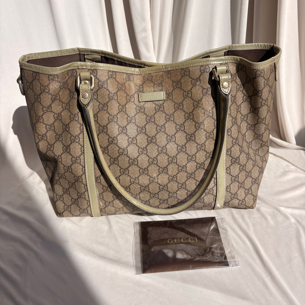 Gucci GG Supreme Olive Green Trim Joy Tote Bag