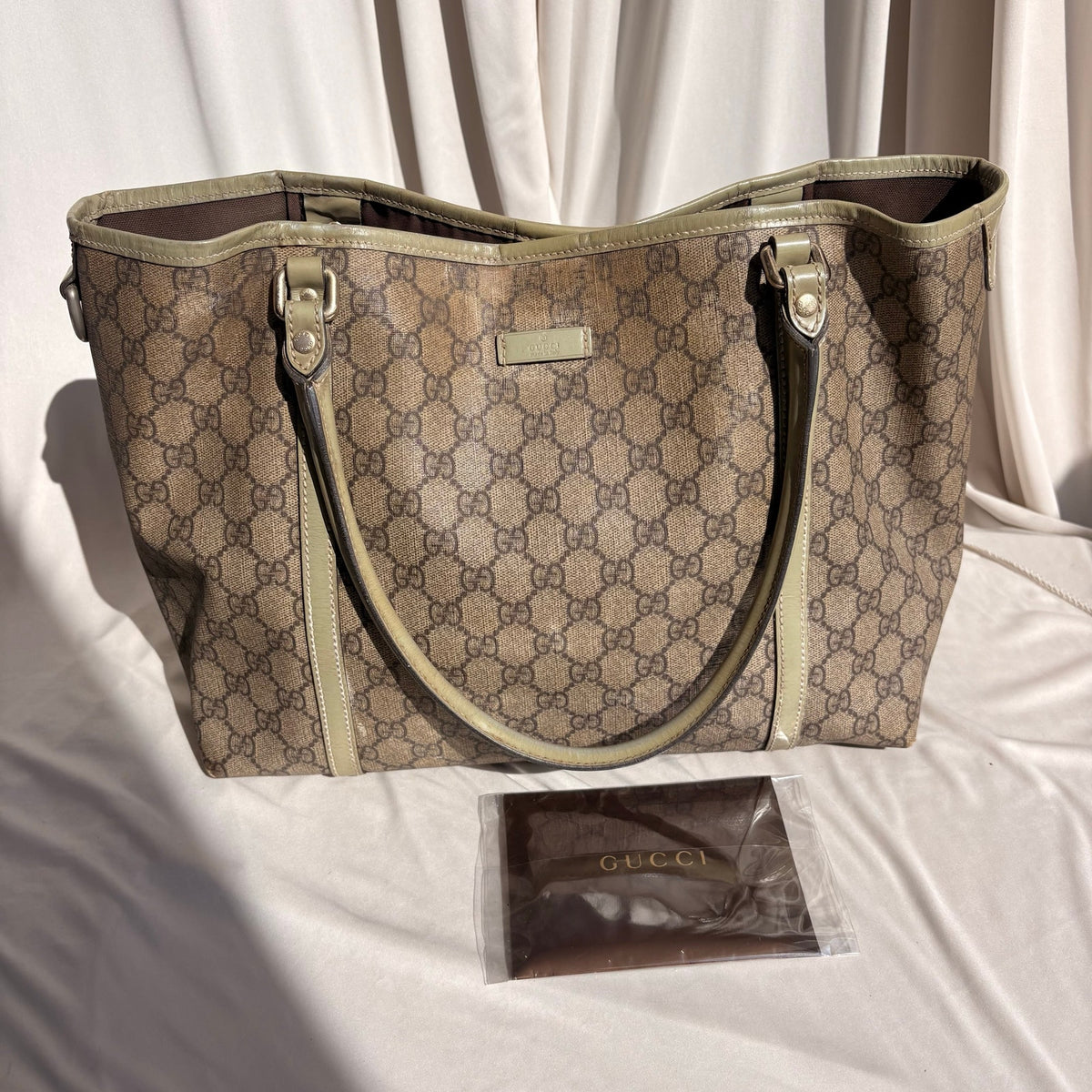 Gucci GG Supreme Olive Green Trim Joy Tote Bag