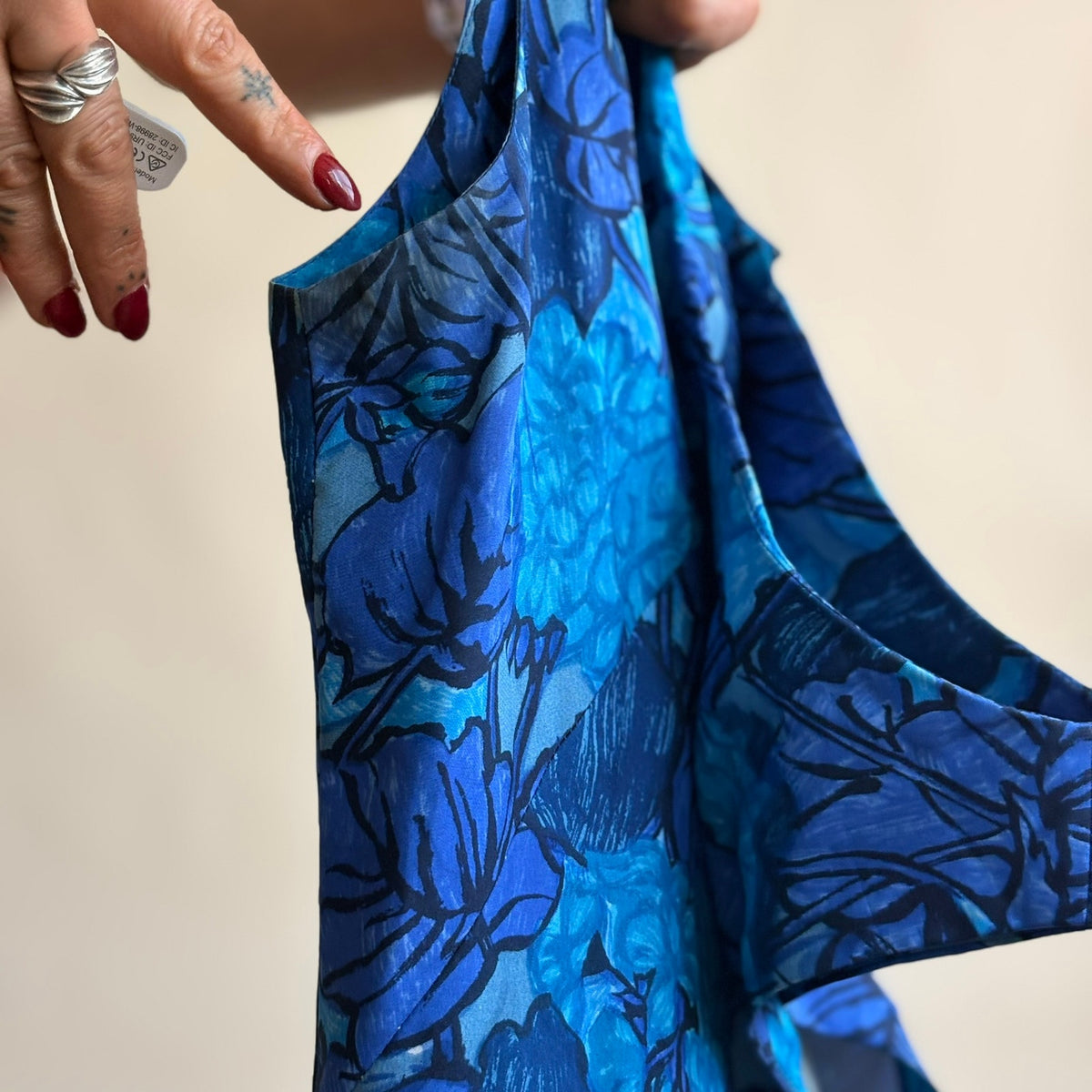 1960s Mod Floral Sheath Dress - Blue Abstract Print, Tie Waist, Fits Small