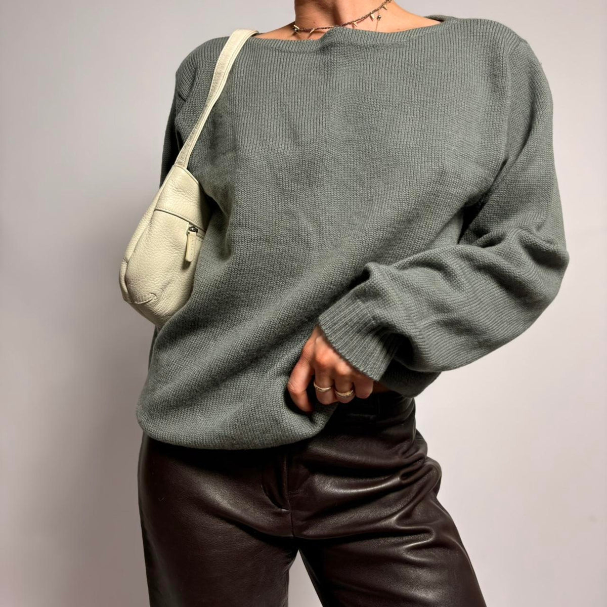 Anne Klein Crew Neck Sweater - Grey Green, Fits Medium