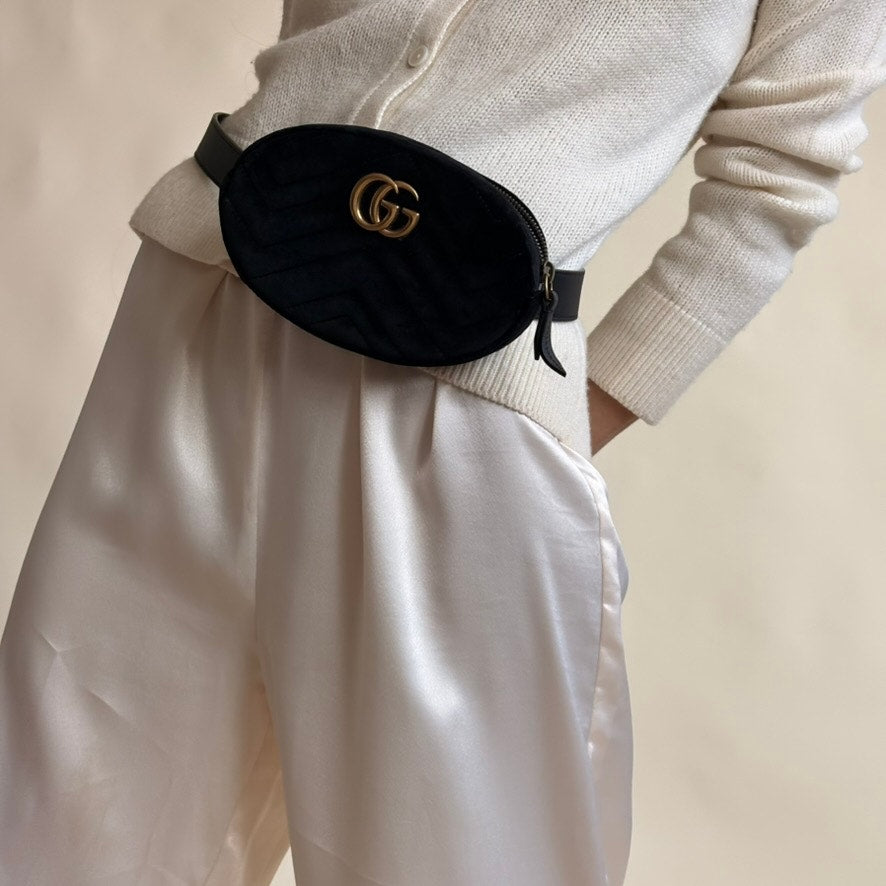Gucci GG Marmont Matelassé Velvet Belt Bag - Black