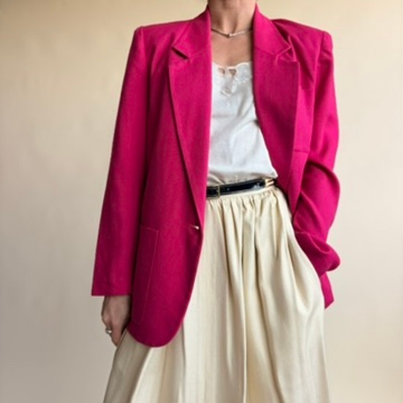 Lloyd Williams Fuchsia Blazer - Padded Shoulders, Single Button, 80s Office Siren, Size 4