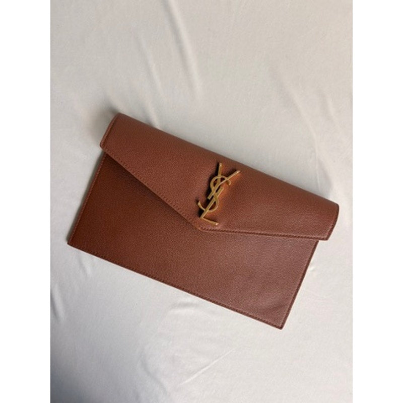 Saint Laurent Uptown Pouch - Brown Grained Leather