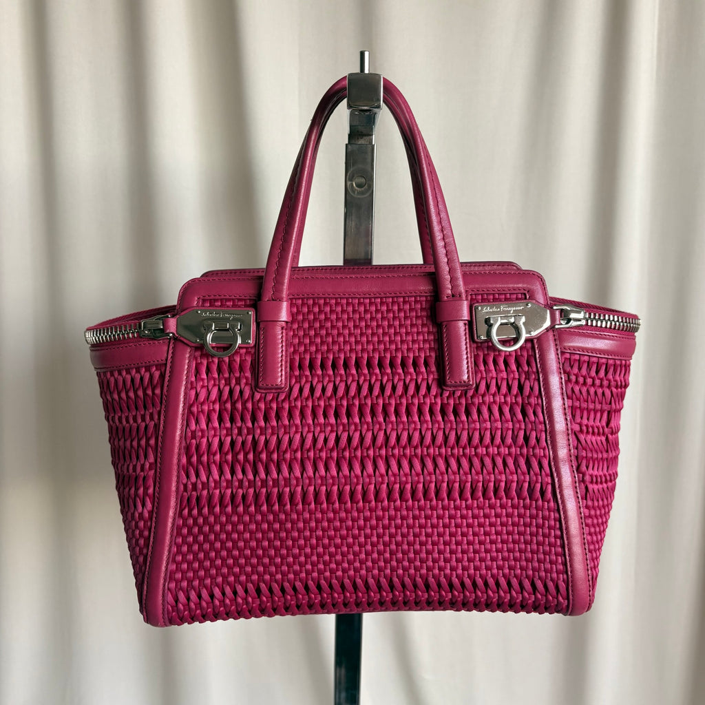 Salvatore Ferragamo Verve Pink Woven Satin Tote