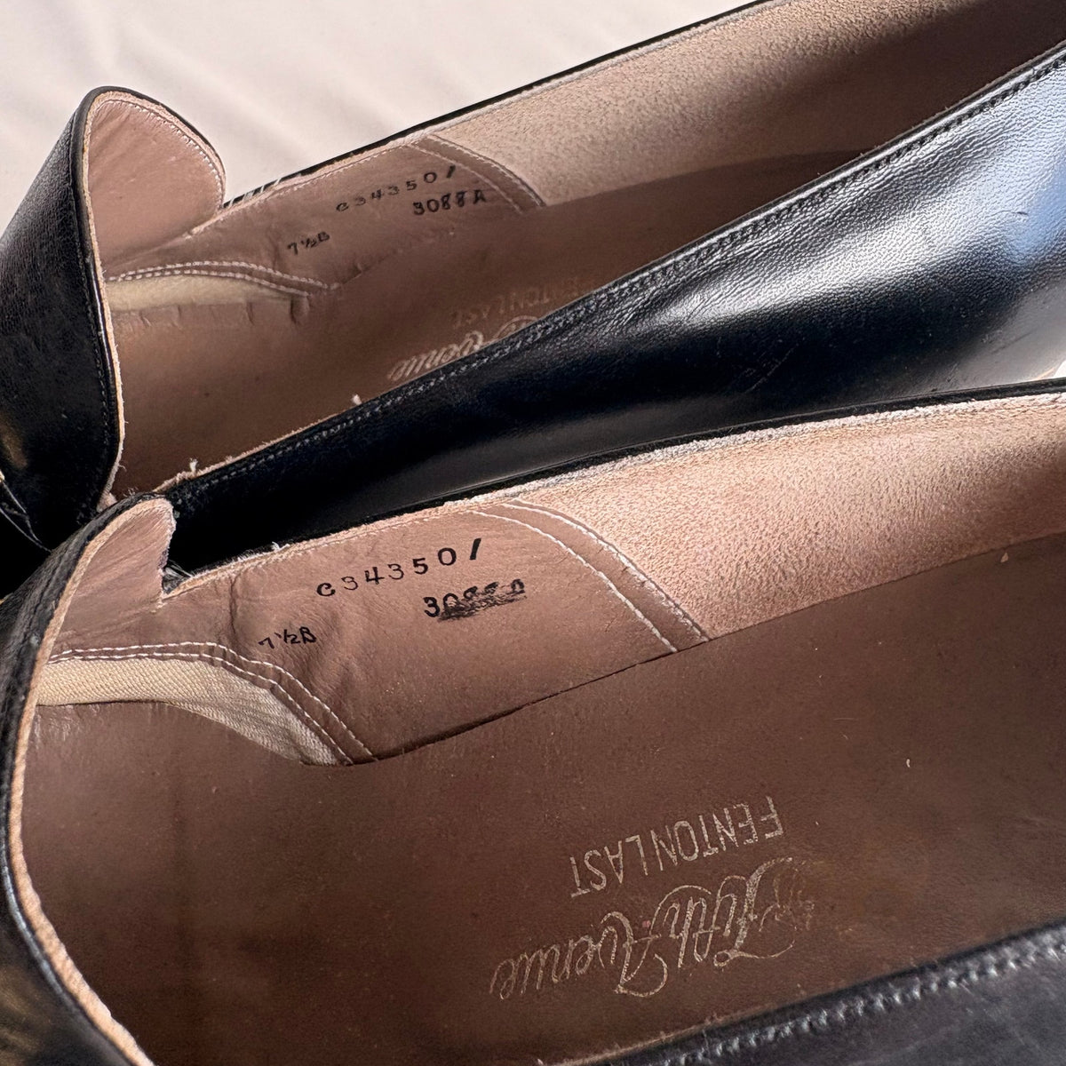 Vintage Saks Fifth Ave Black Leather Heeled Loafers - Block Heel, Square Toe