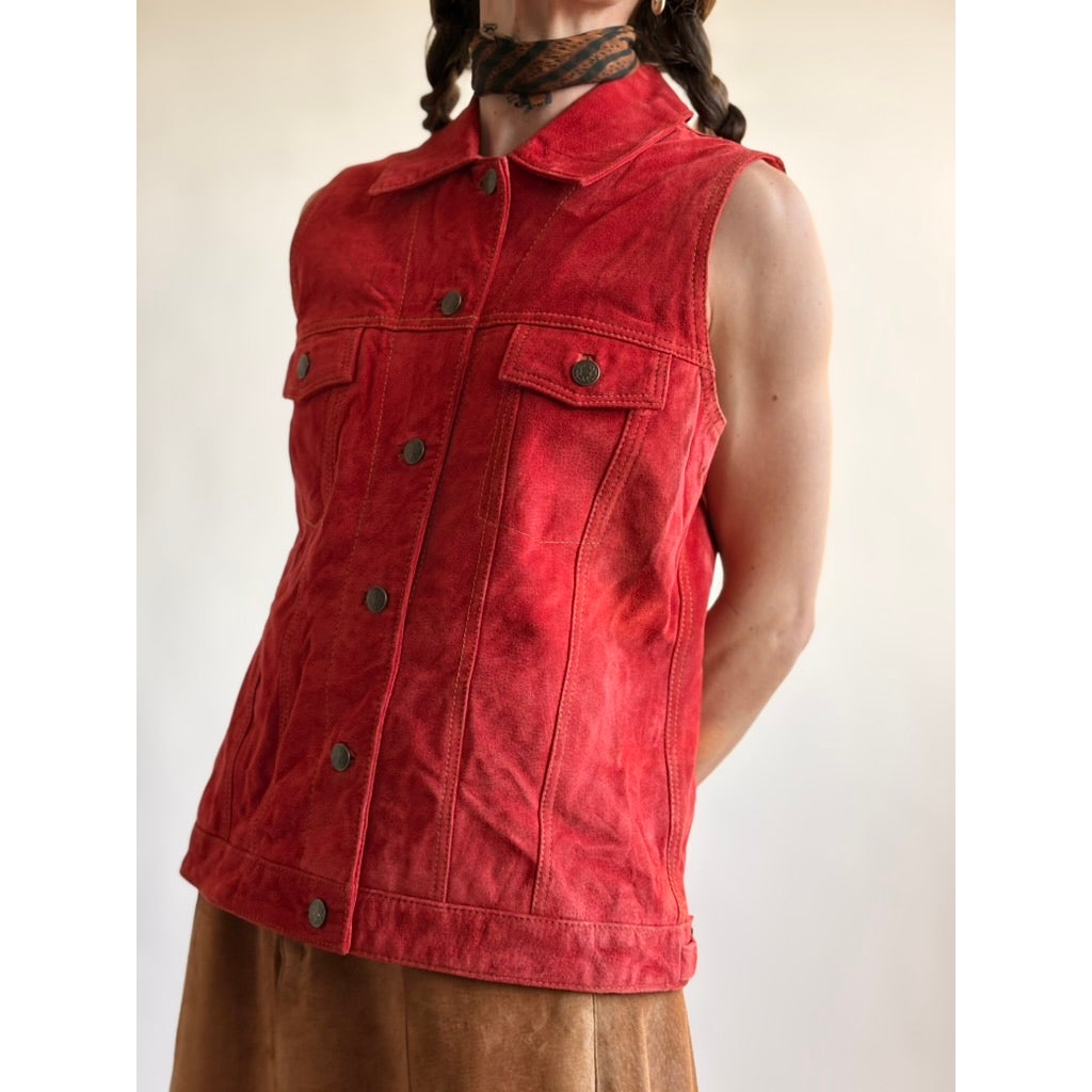 Brandon Thomas Red Suede Western Trucker Vest