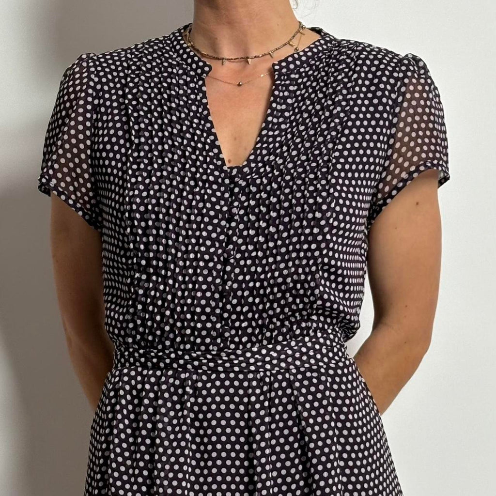 JBS Purple Polka Dot Midi Dress w/ Ribbon Belt | 8