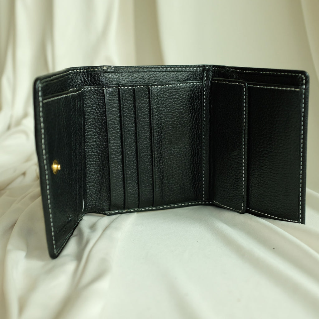 Christian Dior Leather Trifold Wallet - Black, Gold Hardware