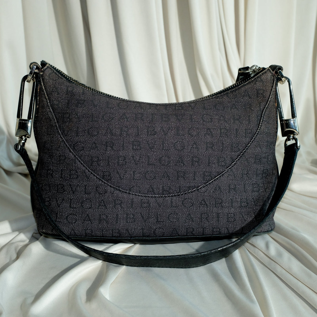 Bvlgari Monogram Canvas Pochette - Grey/Black Denim, Leather Trim