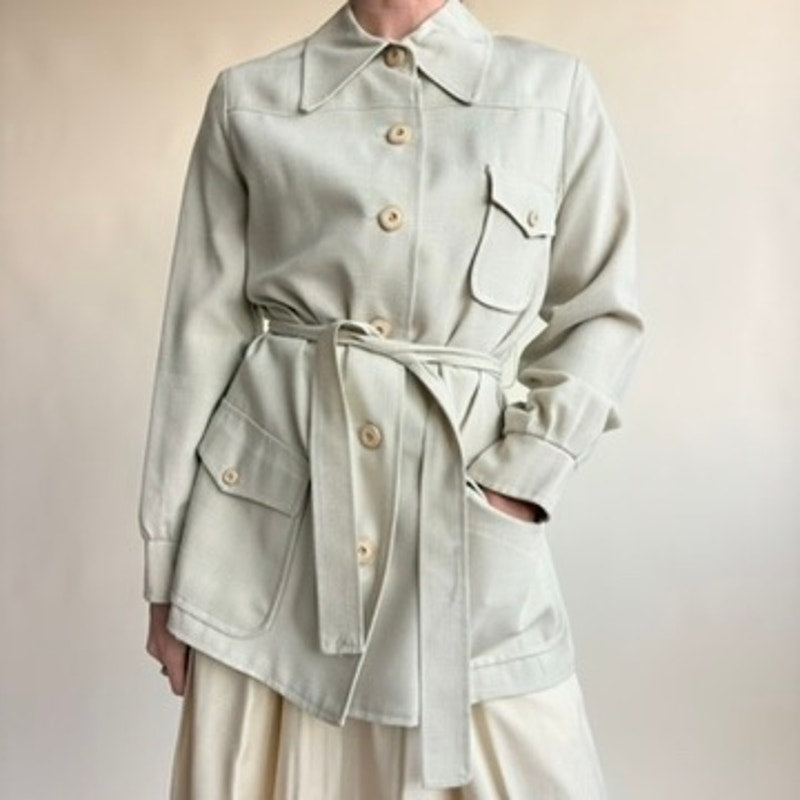 Larry Levine New York Tan Belted Field Jacket - Lightweight Cropped Trench, Pockets, Size Small