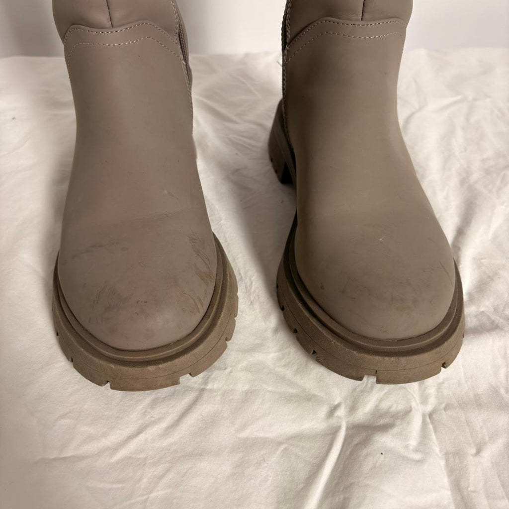 Knee-High Platform Boots - Khaki/Grey, Size 8