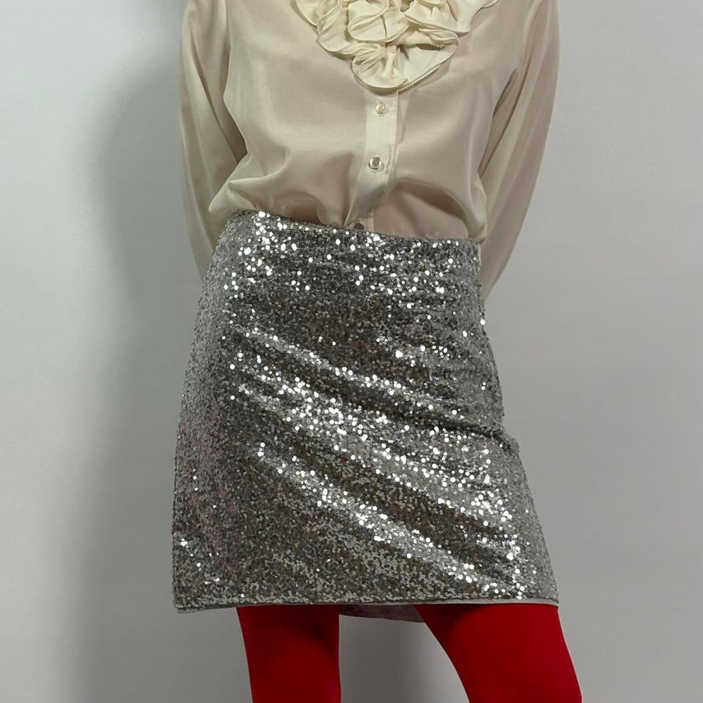 Silver Sequin Mini Skirt - Small