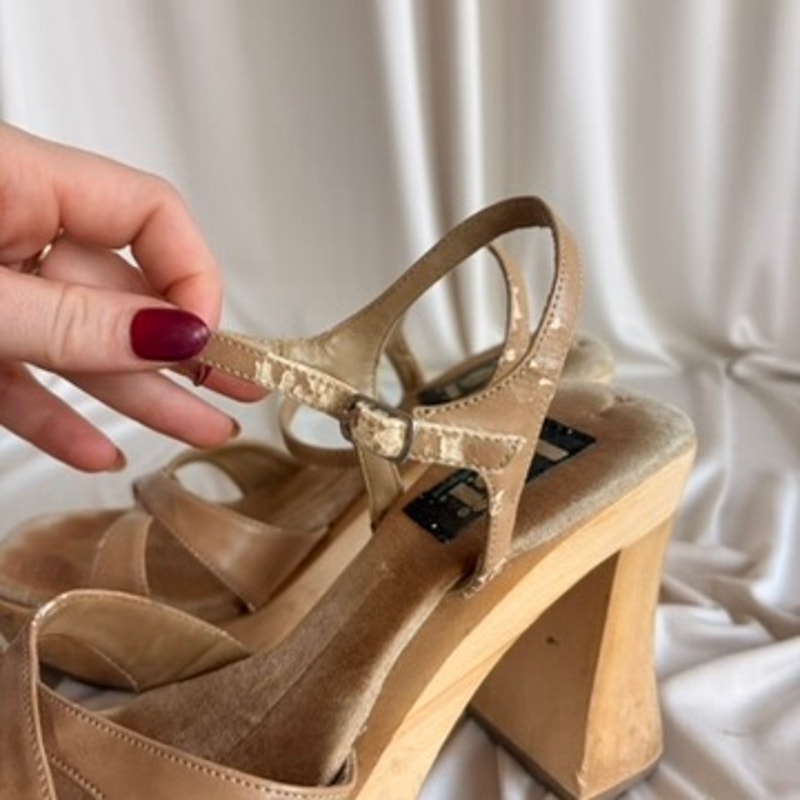 l.e.i. Wooden Platform Sandals - Brown Strappy, Chunky Block Heel, 90s/Y2K, Size 8
