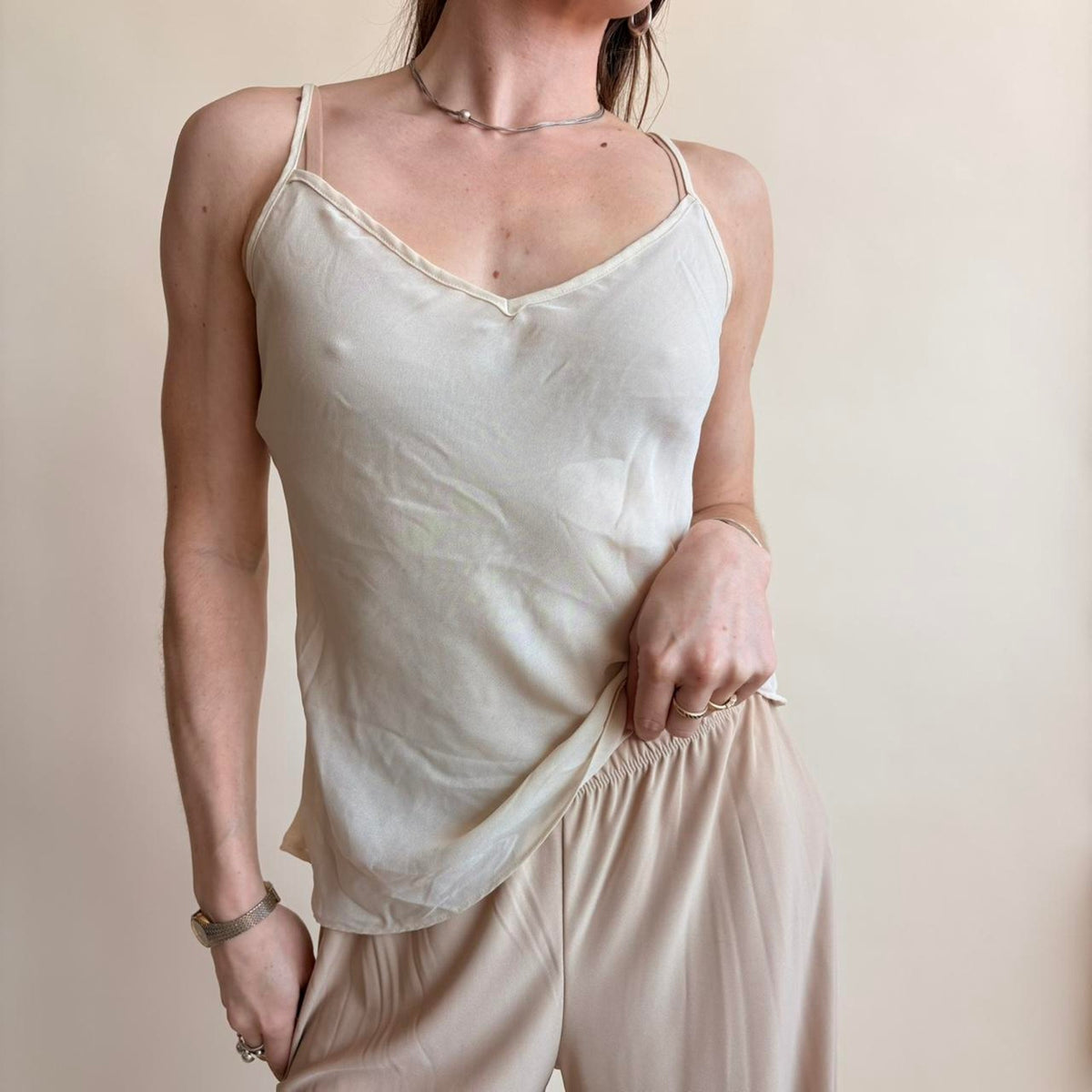 Ralph Lauren Sheer Cream Spaghetti Strap Top - Size Small