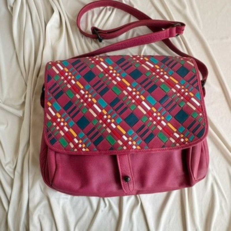 Charles Klein Woven Leather Crossbody - Fuchsia Base, Made in Italy