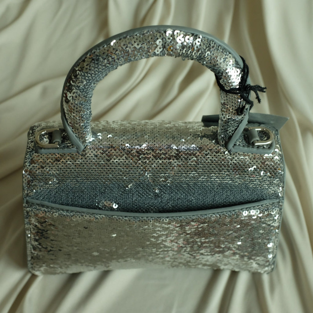 Balenciaga Hourglass Mini Sequin Bag - Silver, Calf Leather, NWT