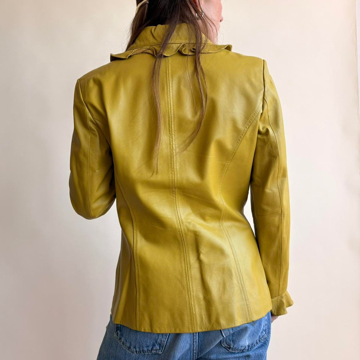Jerry Lewis Mustard Yellow Leather Blazer - Size XS