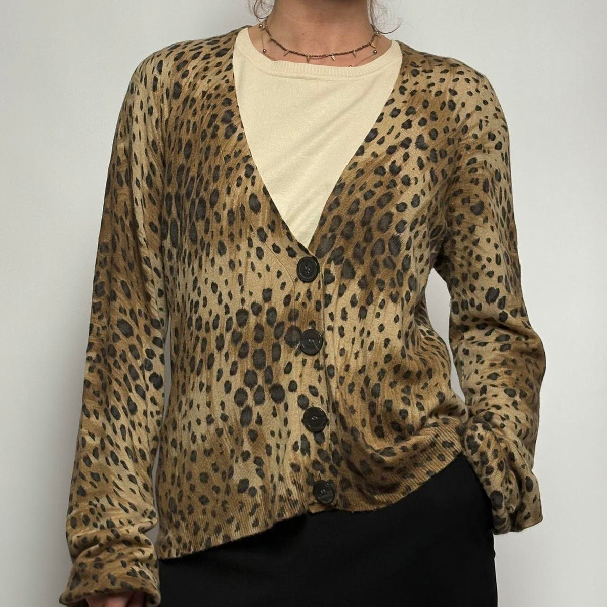Josephine Chaus Cheetah Print Cardi ~ Silk Blend - L