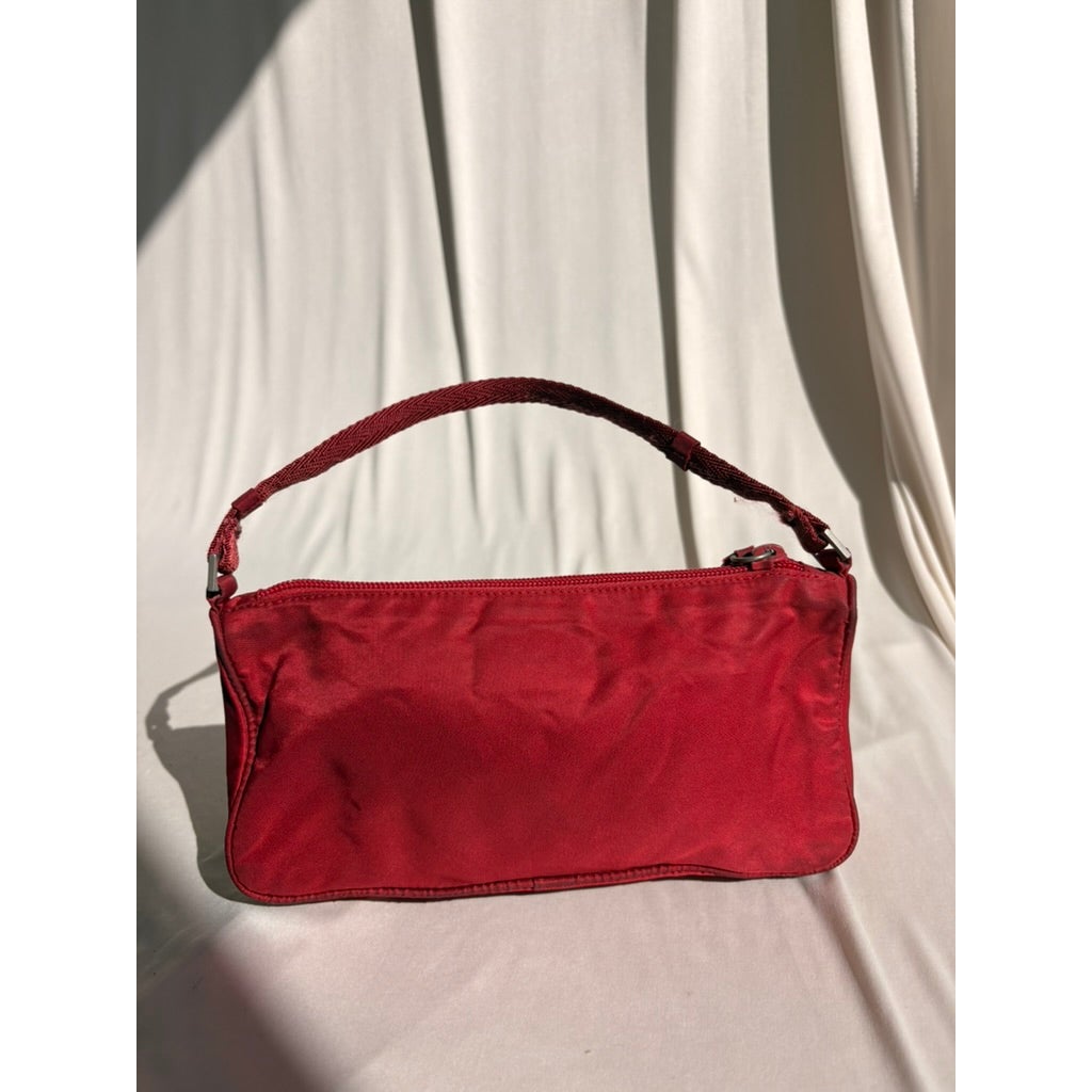 Vintage Prada Red Tessuto Nylon Pochette Bag