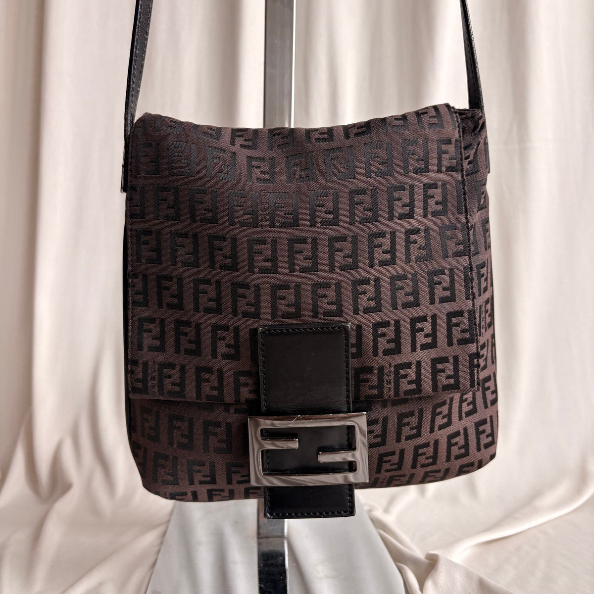 Vintage Fendi Zucchino Black & Brown Mama Baguette Bag