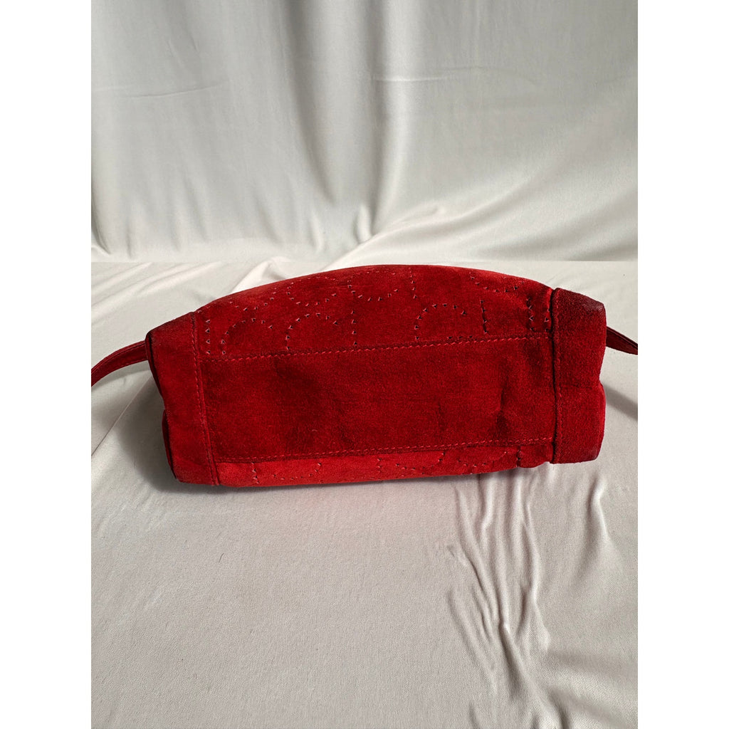 Vintage Gucci Red Suede Perforated Giant Logo Pouch Crossbody Bag