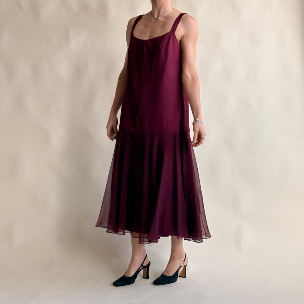 Crest Fashions Burgundy Drop-Waist Flapper Dress - Sheer Chiffon Skirt