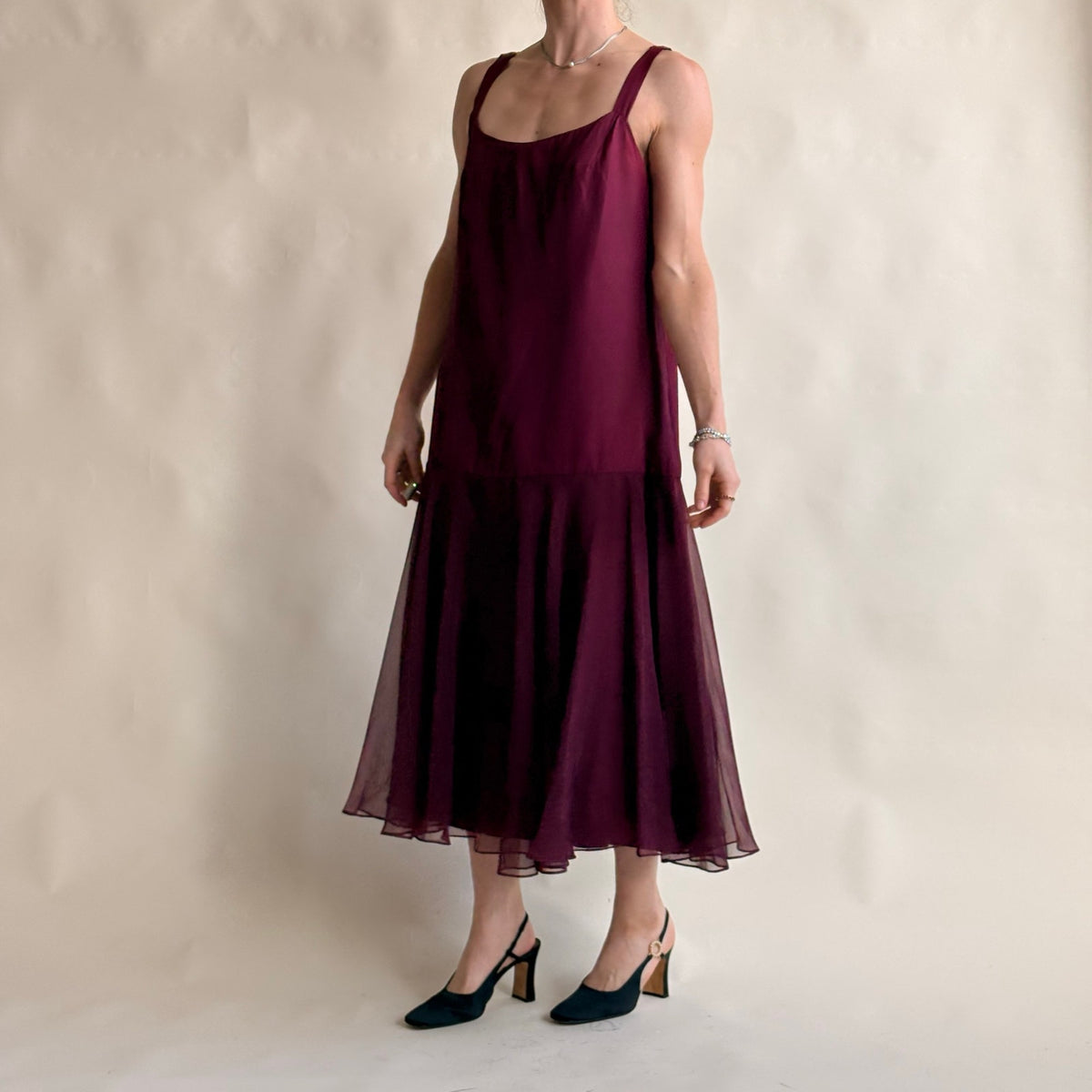 Crest Fashions Burgundy Drop-Waist Flapper Dress - Sheer Chiffon Skirt
