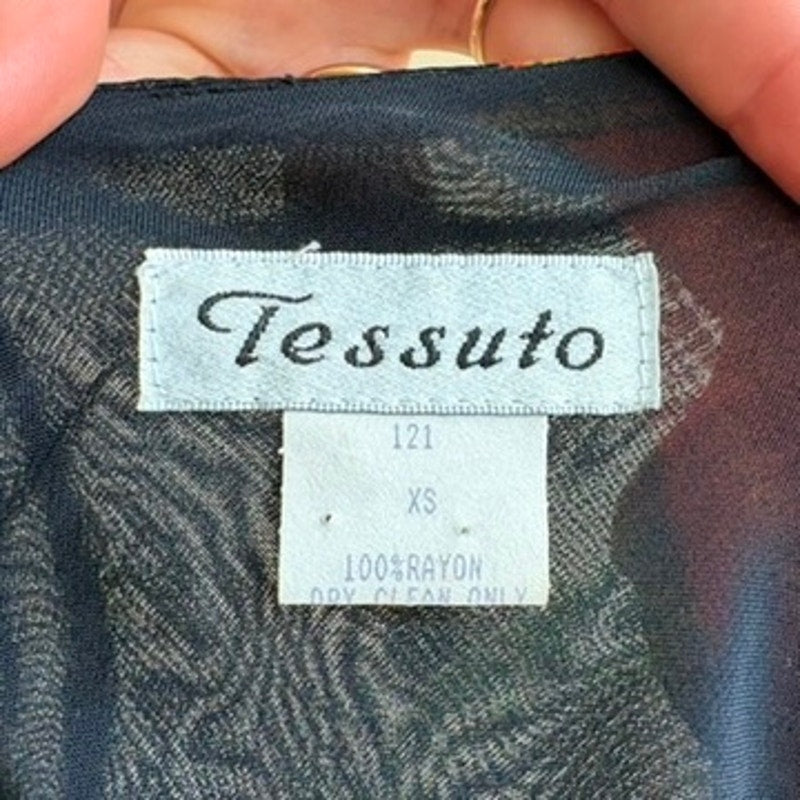 Tessuto Black Calla Lily Maxi Dress - Yellow & Red Flowers- 90s Vintage, Size XS