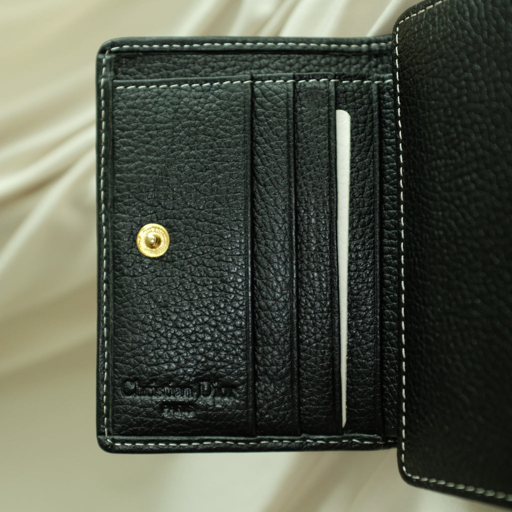 Christian Dior Leather Trifold Wallet - Black, Gold Hardware