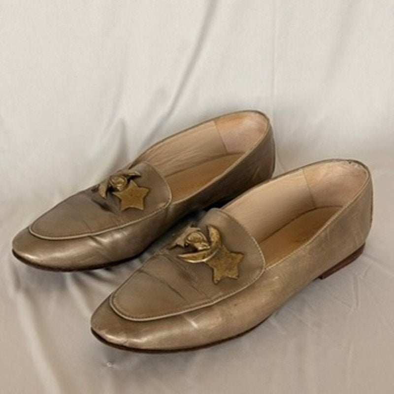 John David Metallic Gold Loafers - Moon & Star Hardware, Size 7.5, Italy
