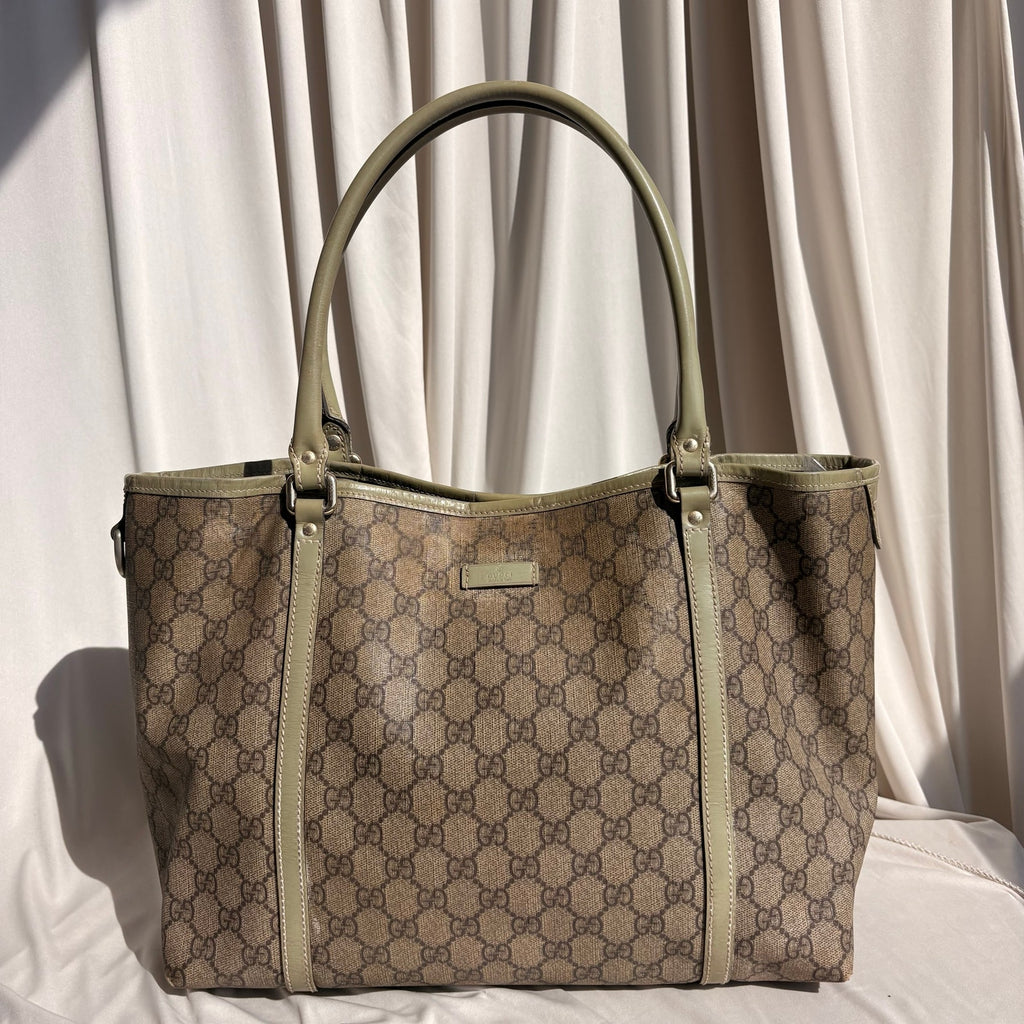 Gucci GG Supreme Olive Green Trim Joy Tote Bag