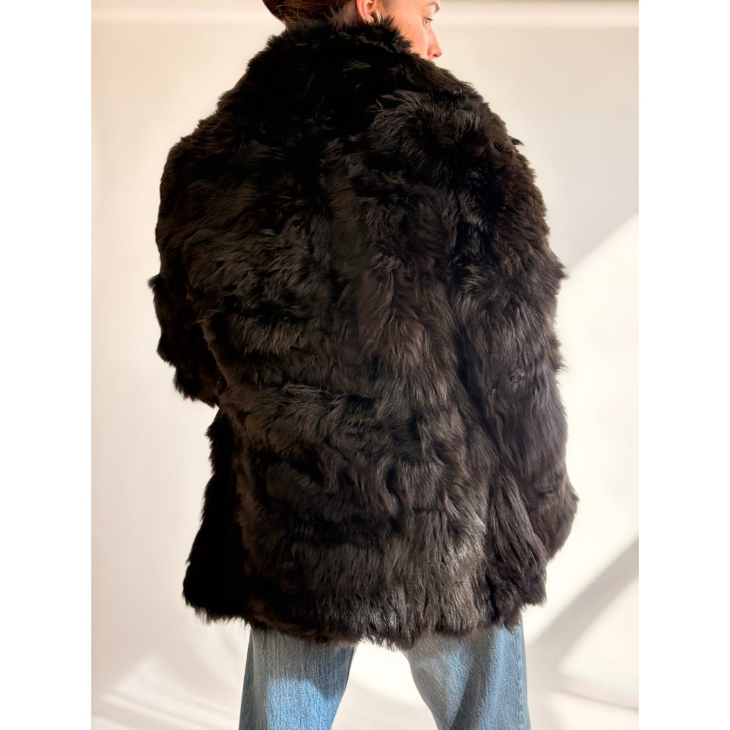 Vintage 1970s Black Lamb Fur Coat