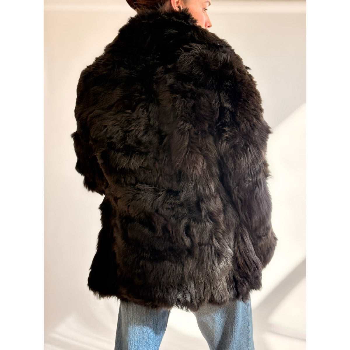 Vintage 1970s Black Lamb Fur Coat