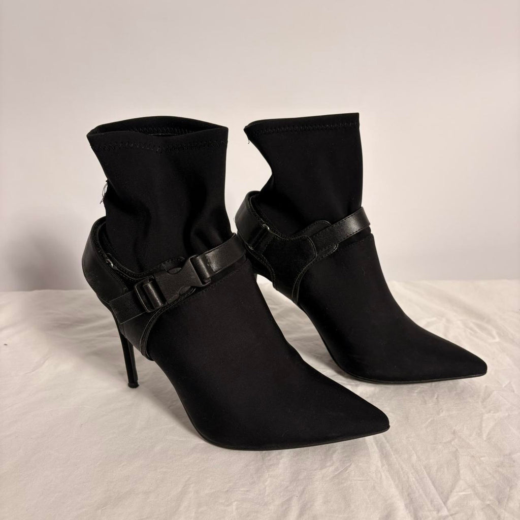 Black Ribbon Sock Boots - Size 8