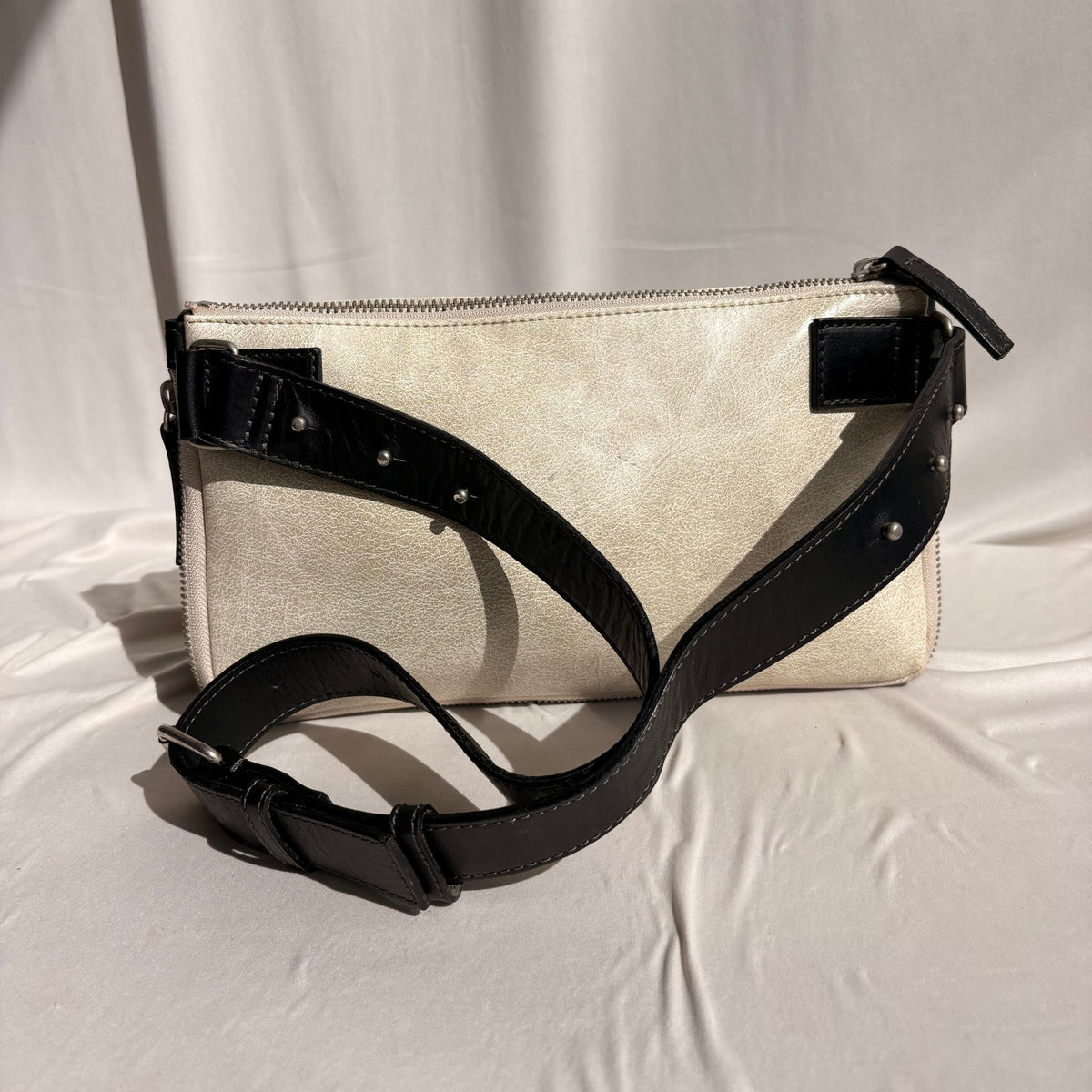 Vintage Jean Paul Gaultier Cream & Black Studded Belted Crossbody Bag