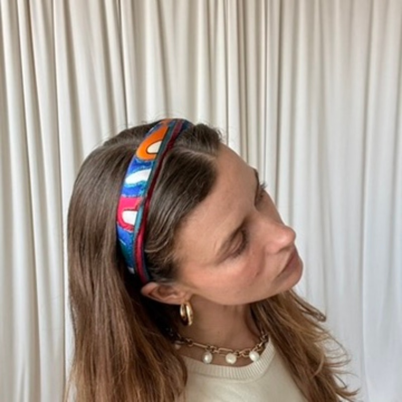 Padded Abstract Headband - Multicolor with Blue Sparkle, Vintage